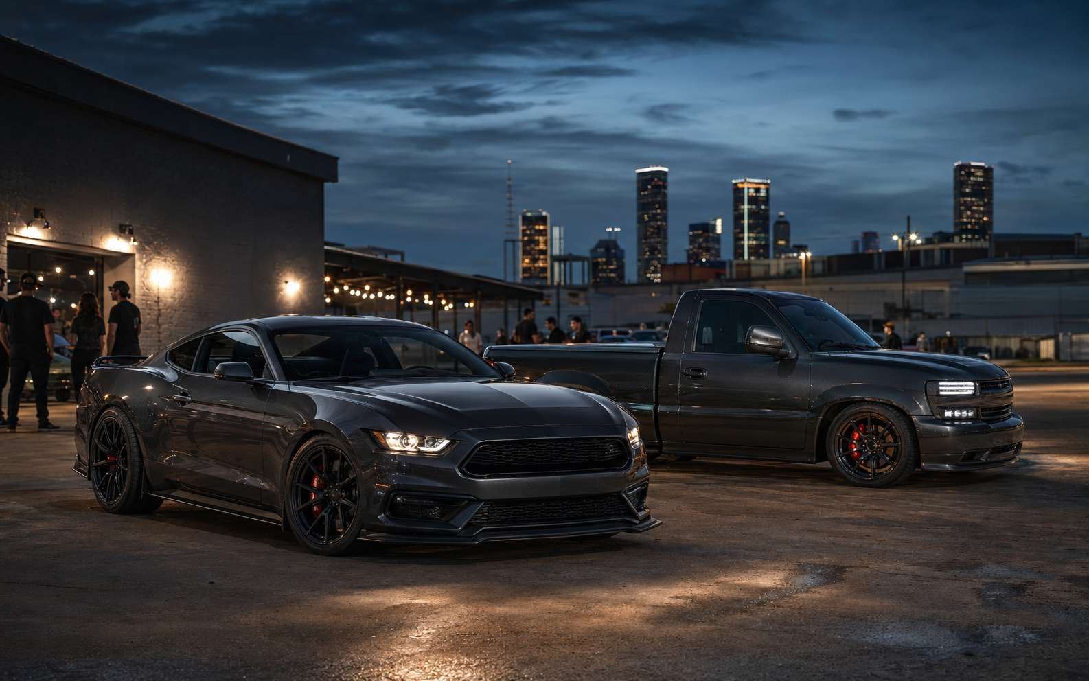 Performance car and truck at a controlled meetup